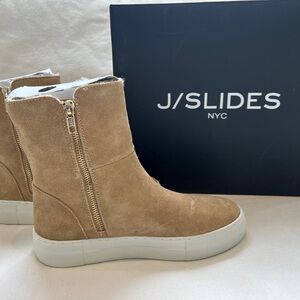J/Slides NYC Suede Booties lined with faux fur. New with box.